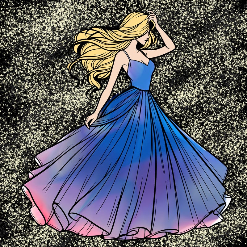 realistic woman with dress flowing in the wind