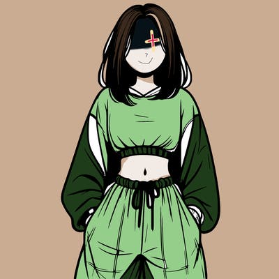 realistic girl faceless with baggy pants and a crop top