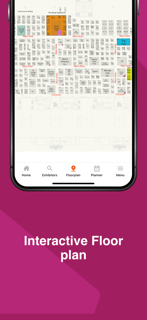 ISA International Sign Expo - Interactive floor plan on the ISA International Sign Expo mobile app showing a detailed trade show map with exhibitor booths