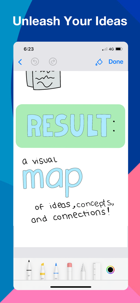 SketchNote, Visual Note Taking - SketchNote app interface showing a visual map of ideas with digital drawing tools