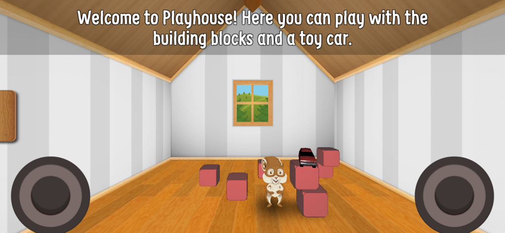 Lucky's Tree of Puzzles - Digital playhouse featuring Lucky the character with building blocks and a toy car