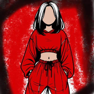 realistic girl faceless with baggy pants and a crop top