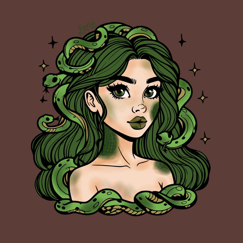 realistic girl with snakes as hair