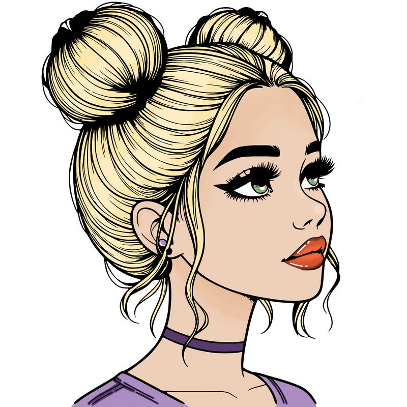 realistic girl with buns on the top of her head