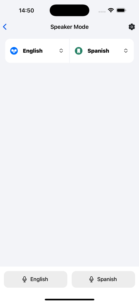 Vobot Talk - Vobot Talk app screen displaying the speaker mode interface for English and Spanish translation.