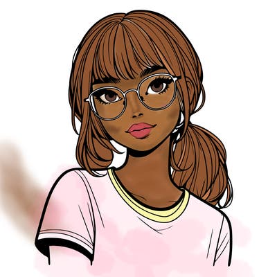 realistic girl with freckles and clear glasses