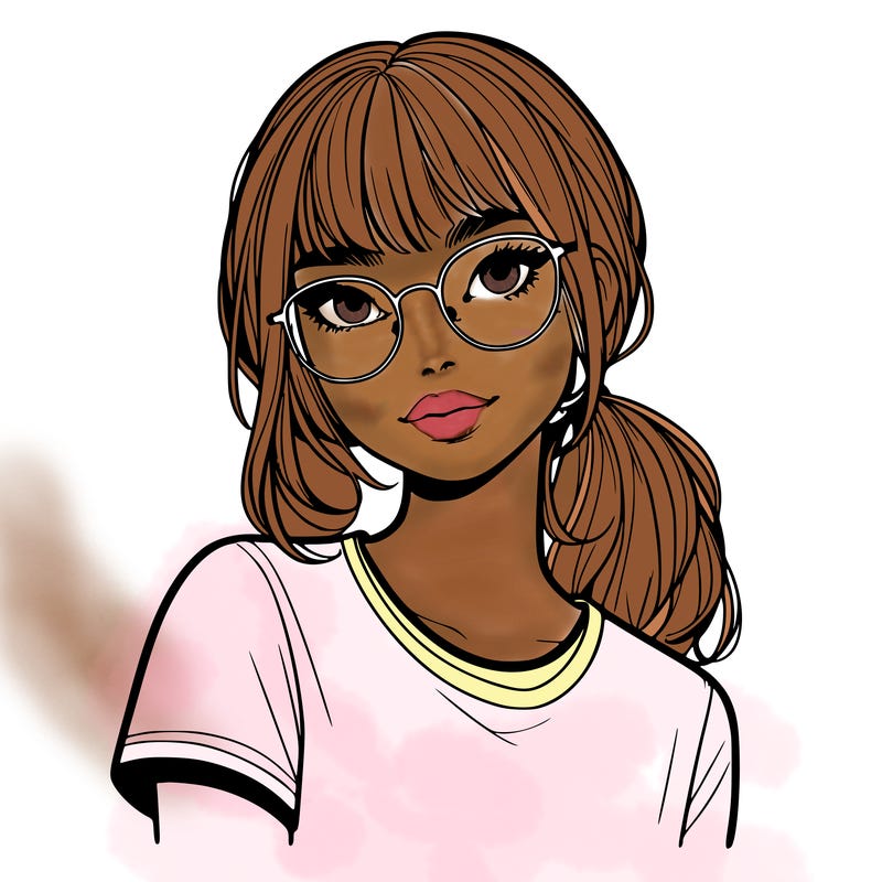 realistic girl with freckles and clear glasses