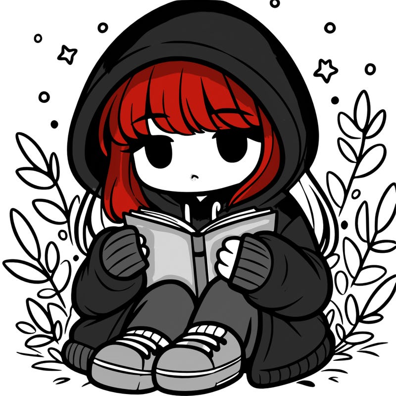 girl in oversized hoodie reading a book