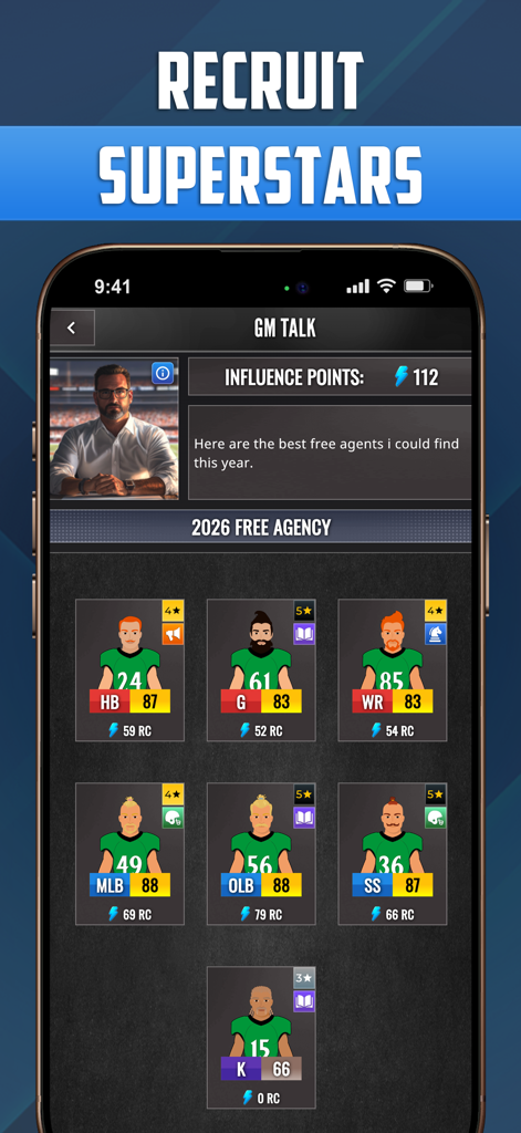 Ultimate QB: Football Legend - アルティメットQBフットボール・レジェンドのフリーエージェンシー画面でスーパースター選手を獲得しましょう