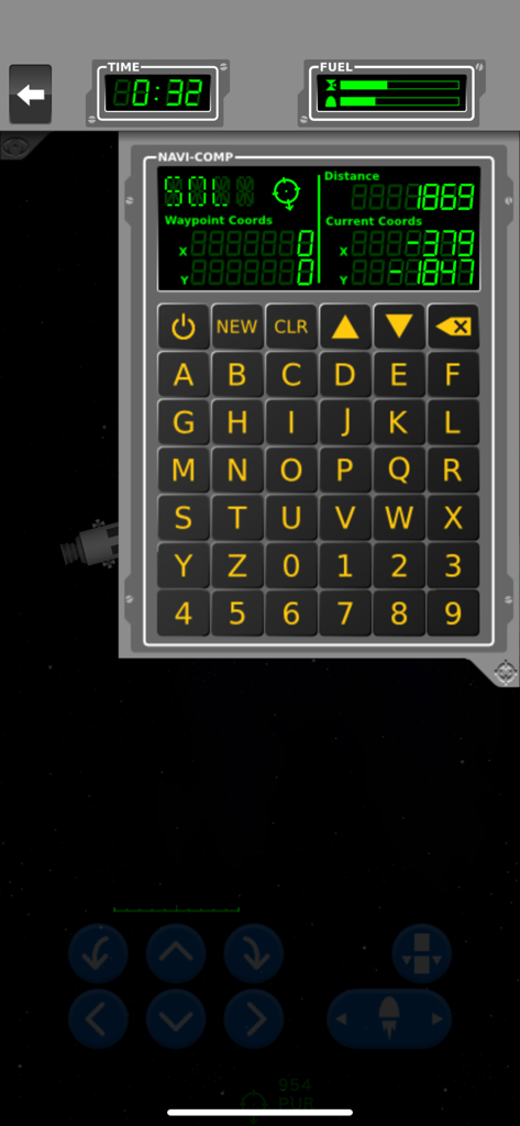 Space Agency - Space Agency game navigation computer interface showing mission coordinates and fuel levels
