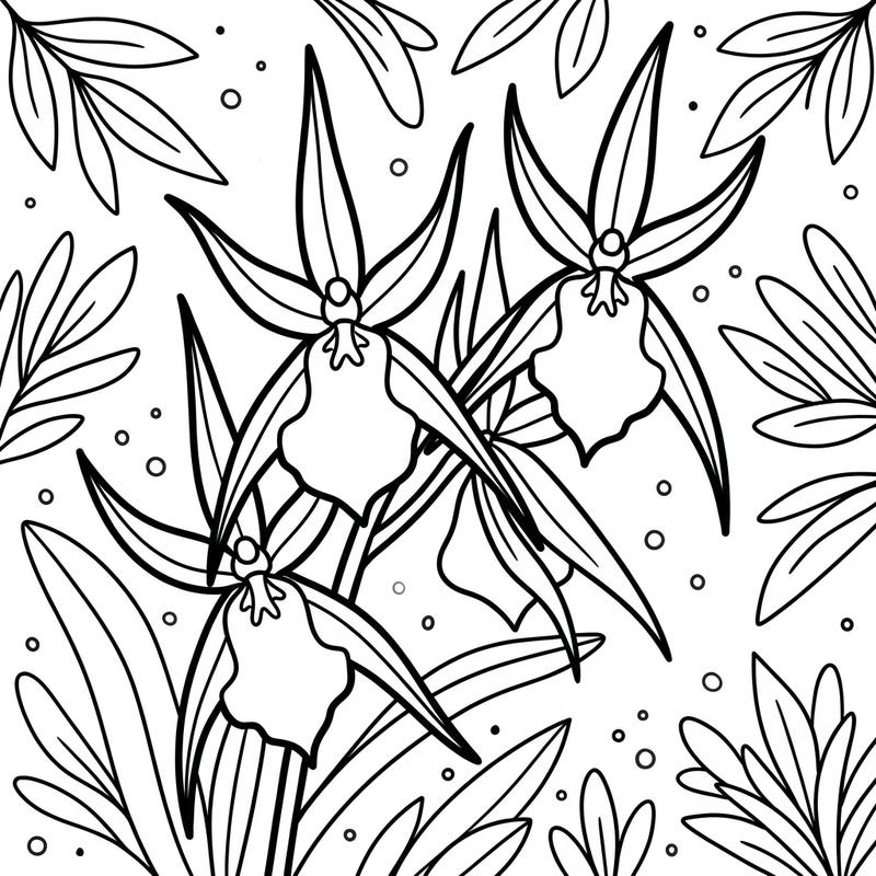 Dive into the vibrant world of Brassia 'Spider Orchids' with this charming coloring page, specially designed for toddlers. Its ultra-thick lines and large shapes make it perfect for developing fine motor skills and encouraging early creativity.