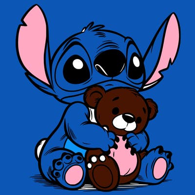 stitch hugging a teddy bear
