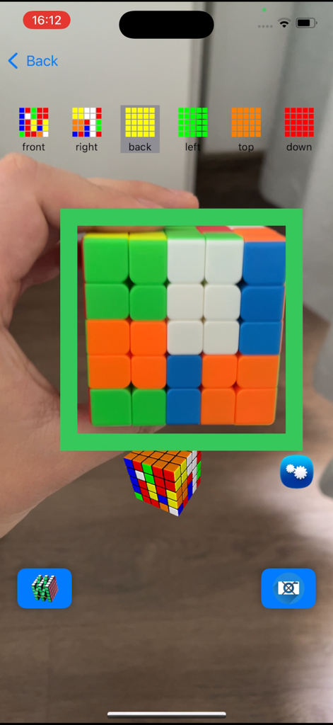 Magic Cube Solver 5x 3x 4x 2x - Smart camera scan feature identifying colors of a 5x5 magic cube