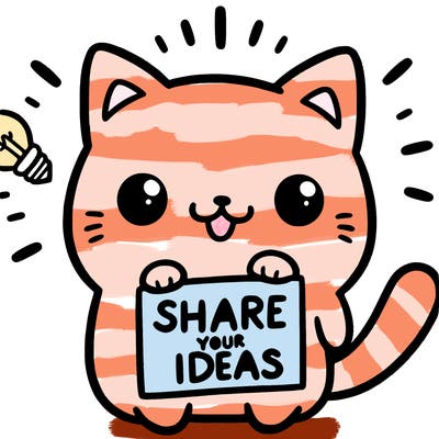 a cute cat saying share your ideas
