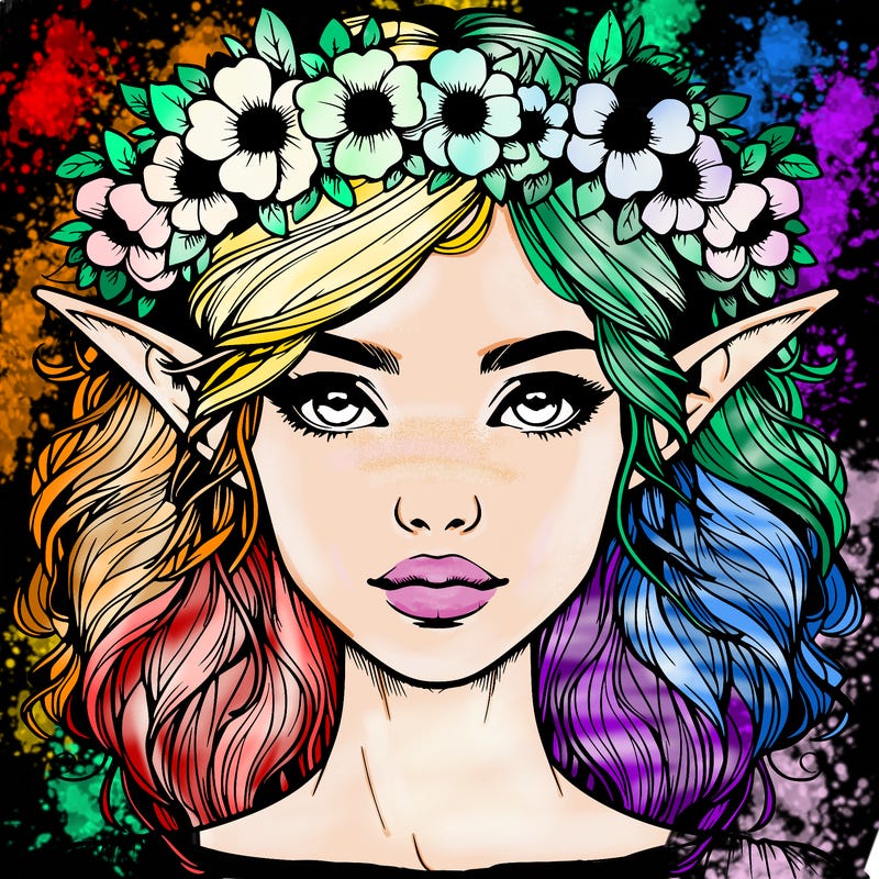realistic female elf with flower crown