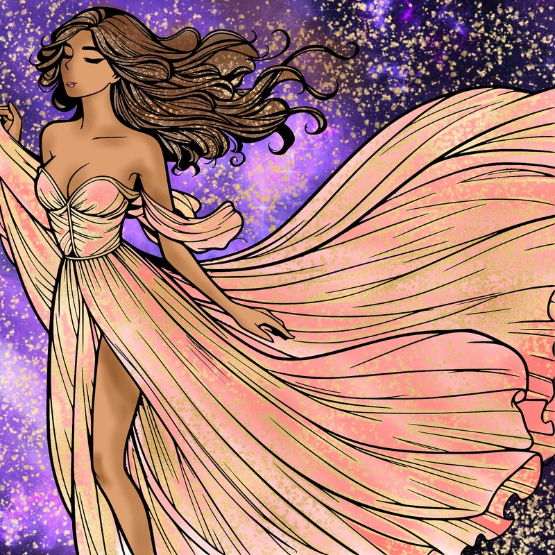 realistic woman in dress flowing the the wind