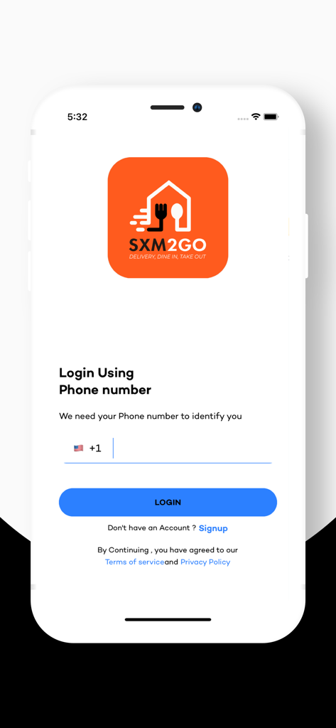 SXM2Go Driver - SXM2Go Driver app login screen with phone number authentication