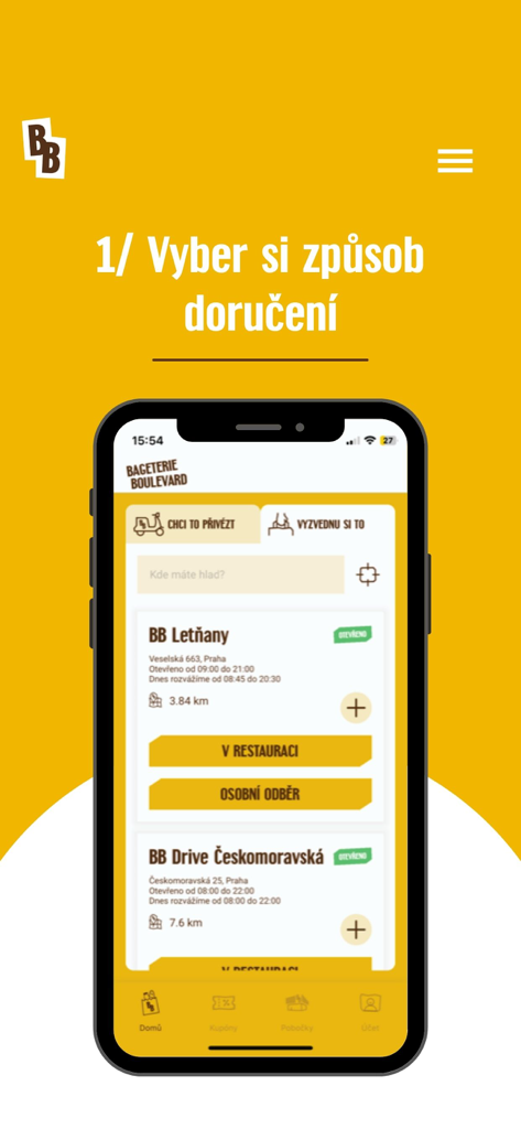 Bageterie Boulevard - バゲテリー・ブールバールアプリのデリバリーまたはピックアップを選択する画面。