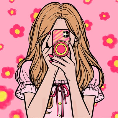 a realistic girl holding her phone taking pictures