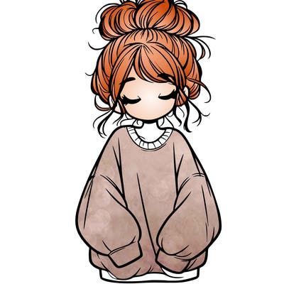 girl with baggy sweatshirt and messy bun