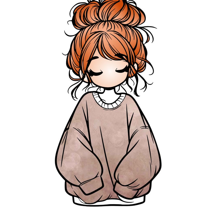 girl with baggy sweatshirt and messy bun