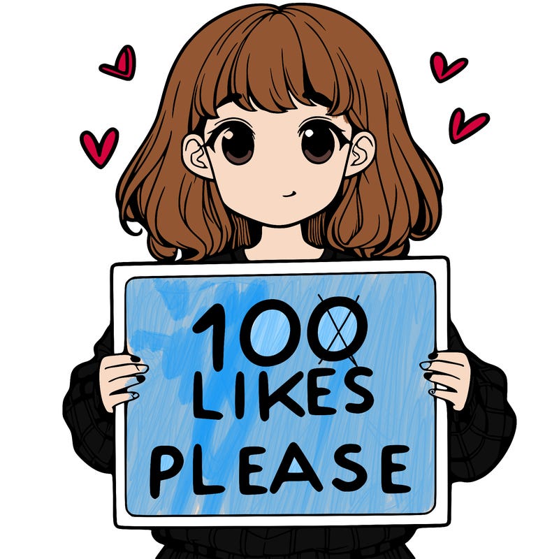 a girl holding a sign saying 100 likes please