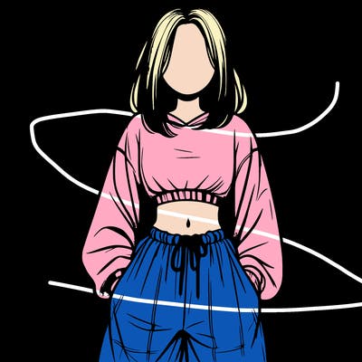 realistic girl faceless with baggy pants and a crop top