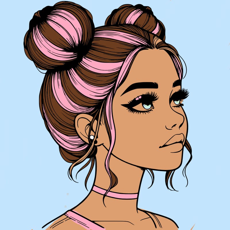 realistic girl with buns on the top of her head