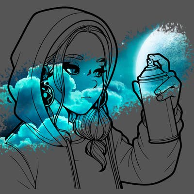 a realistic girl, spray painting