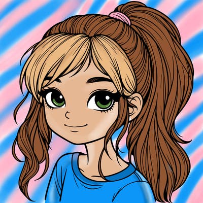 realistic girl with ponytail