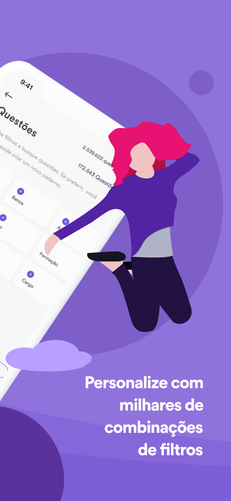 Estratégia Concursos - Estratégia Concursos app screen showing personalized filter options for exam questions