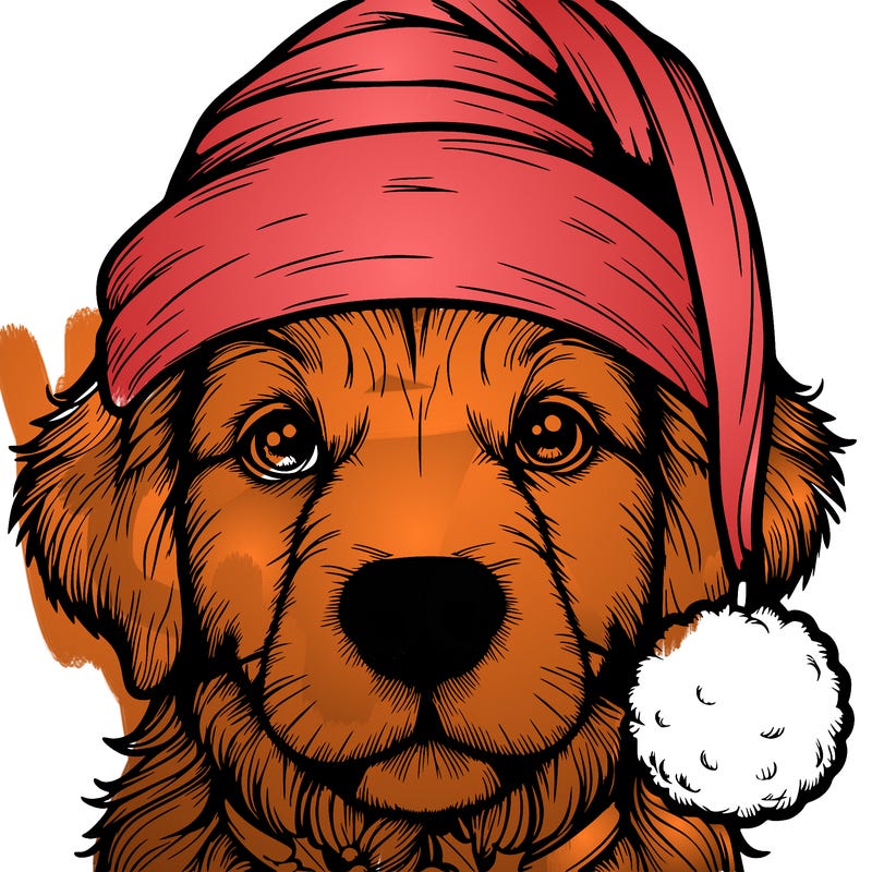 realistic dog with a christmas hat
