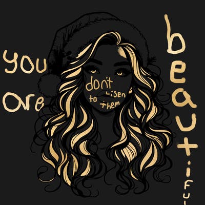 realistic christmas girl with wavy hair and lips