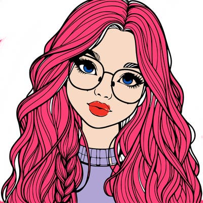 girl with long hair and freckles and glasses realistic