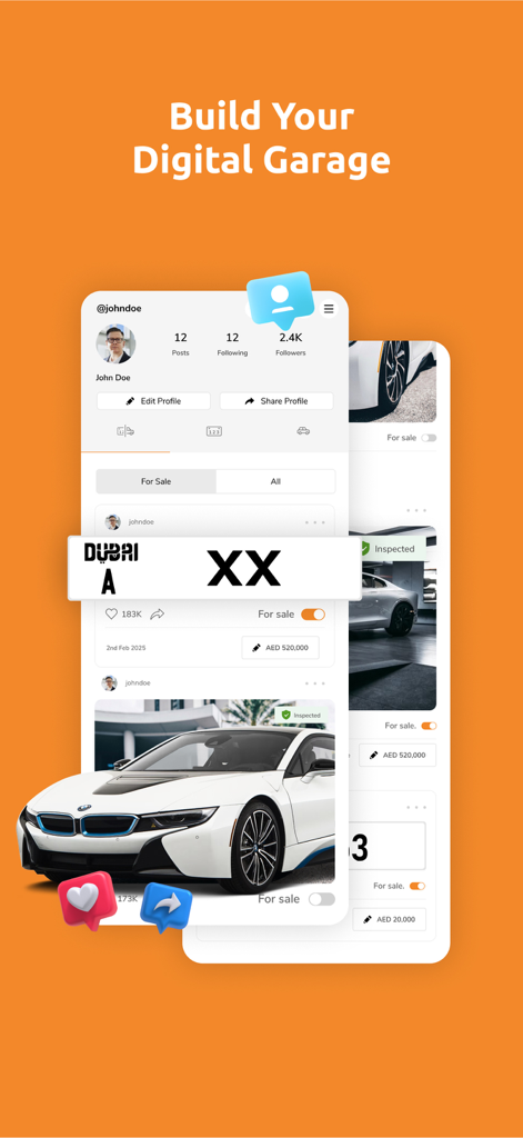 BuyAnyCar - BuyAnyCar app digital garage with user profile and car listings