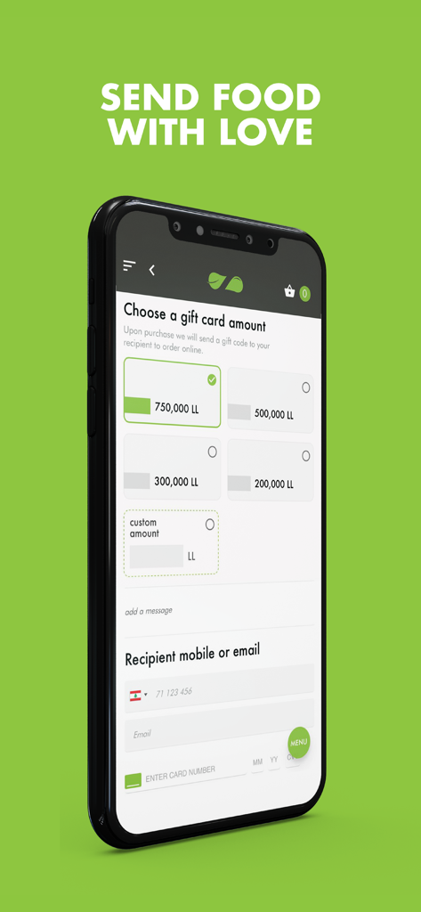 Zaatar w Zeit mobile app gift card selection interface