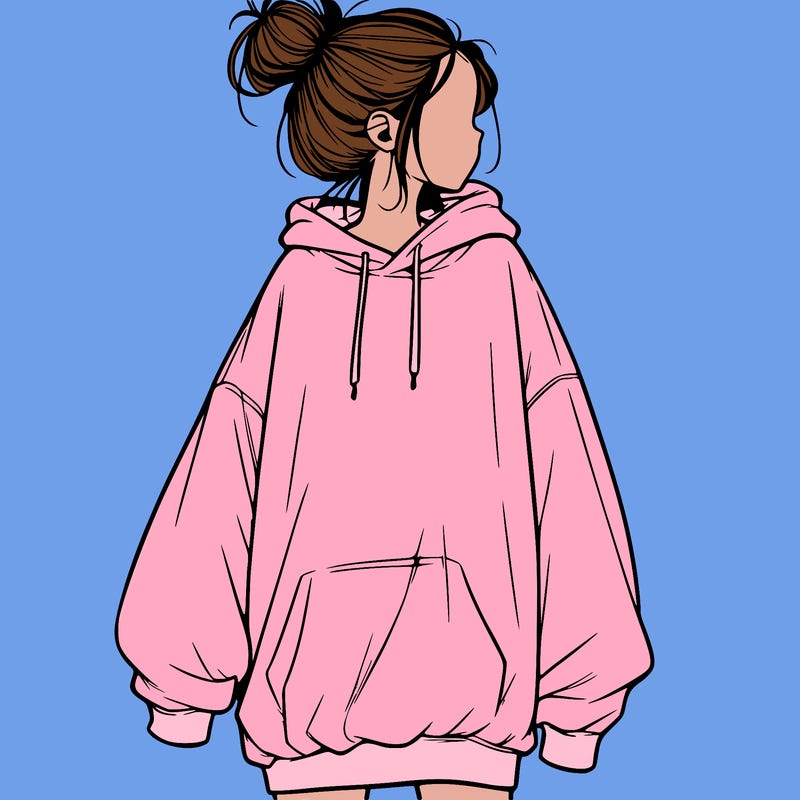 realistic girl with a oversized sweatshirt on and a bun
