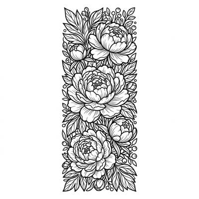 Dive into the intricate beauty of our Peony Bookmark coloring page. This elegant design features lush peony blooms and foliage, offering a relaxing and creative escape perfect for all ages.