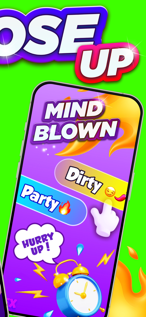 Écran de smartphone affichant les modes Party et Dirty dans Party Lab Exposed Game