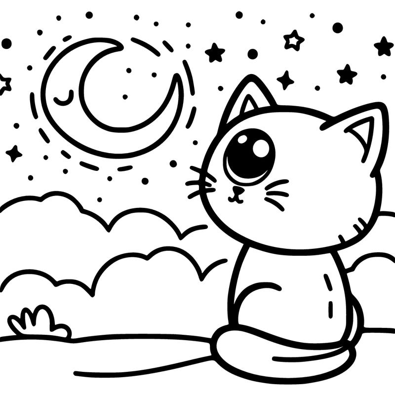 cat looking at the moon