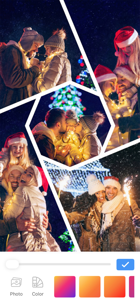 Insta Save Pro - Uma colagem de fotos festiva de feriado sendo editada no aplicativo Insta Save Pro