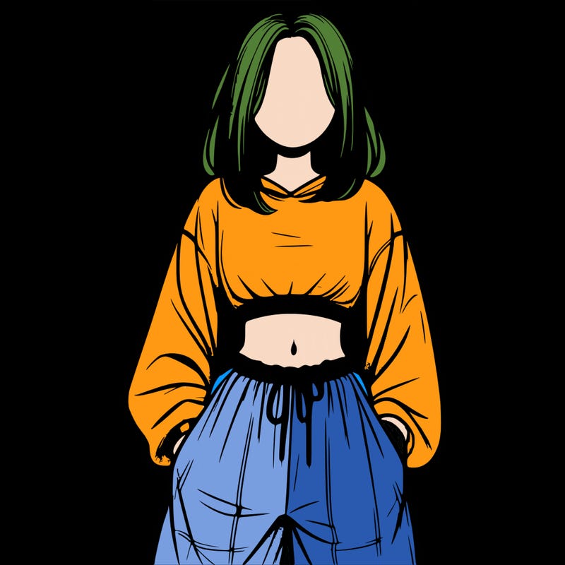 realistic girl faceless with baggy pants and a crop top
