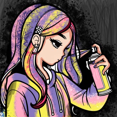 a realistic girl spray painting