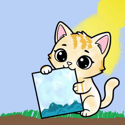 a small cat with a blank sheet of paper in its hand. the cat is sooooooo cute!