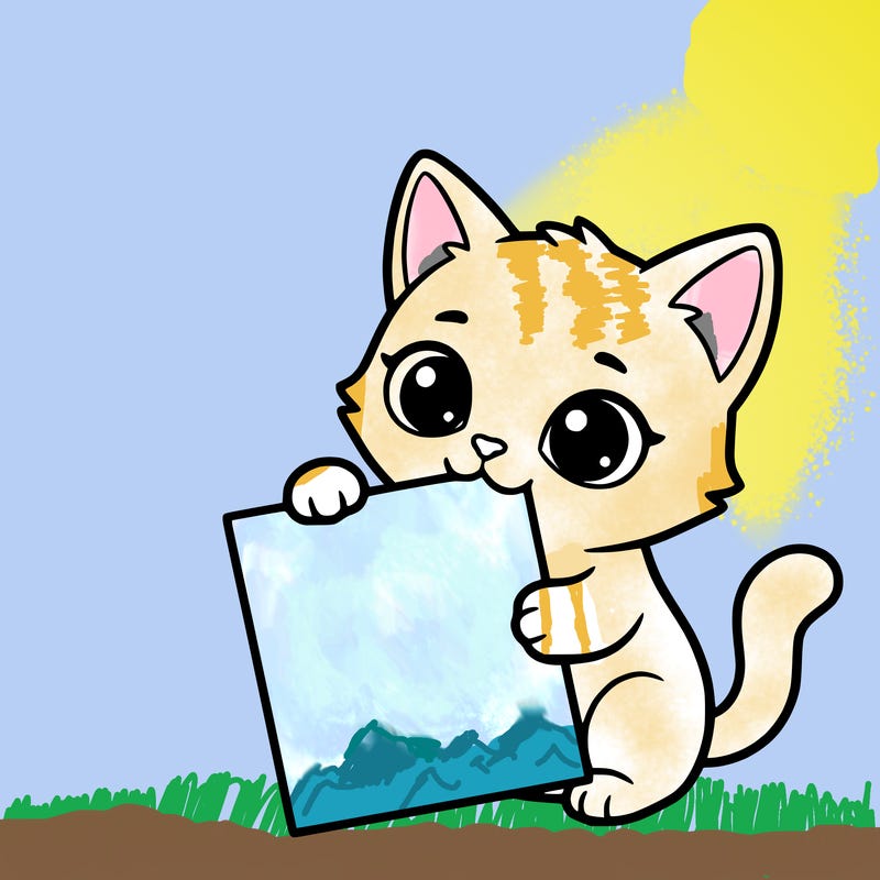 a small cat with a blank sheet of paper in its hand. the cat is sooooooo cute!