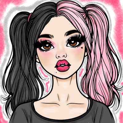 realistic girl with ponytails and lips