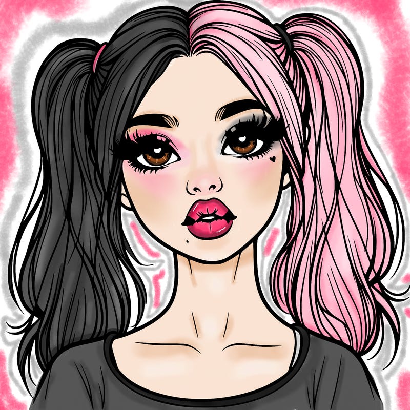 realistic girl with ponytails and lips