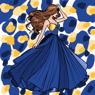 realistic woman with dress flowing in the wind