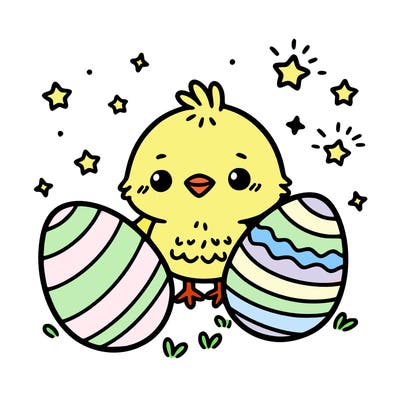cute easter chick with eggs