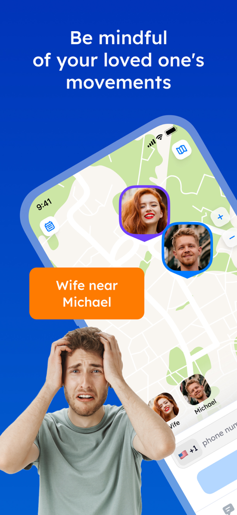 Map interface showing real time family locations and proximity alerts for parents